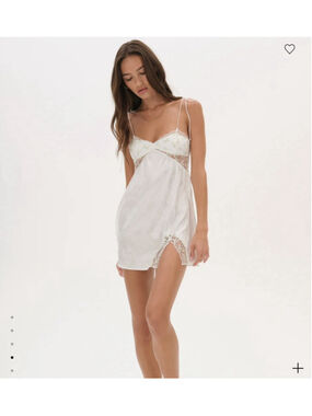 White Slip Dress Lingerie Floral Embroidery Lace Bow M/L Fairy Coquette Bridal
